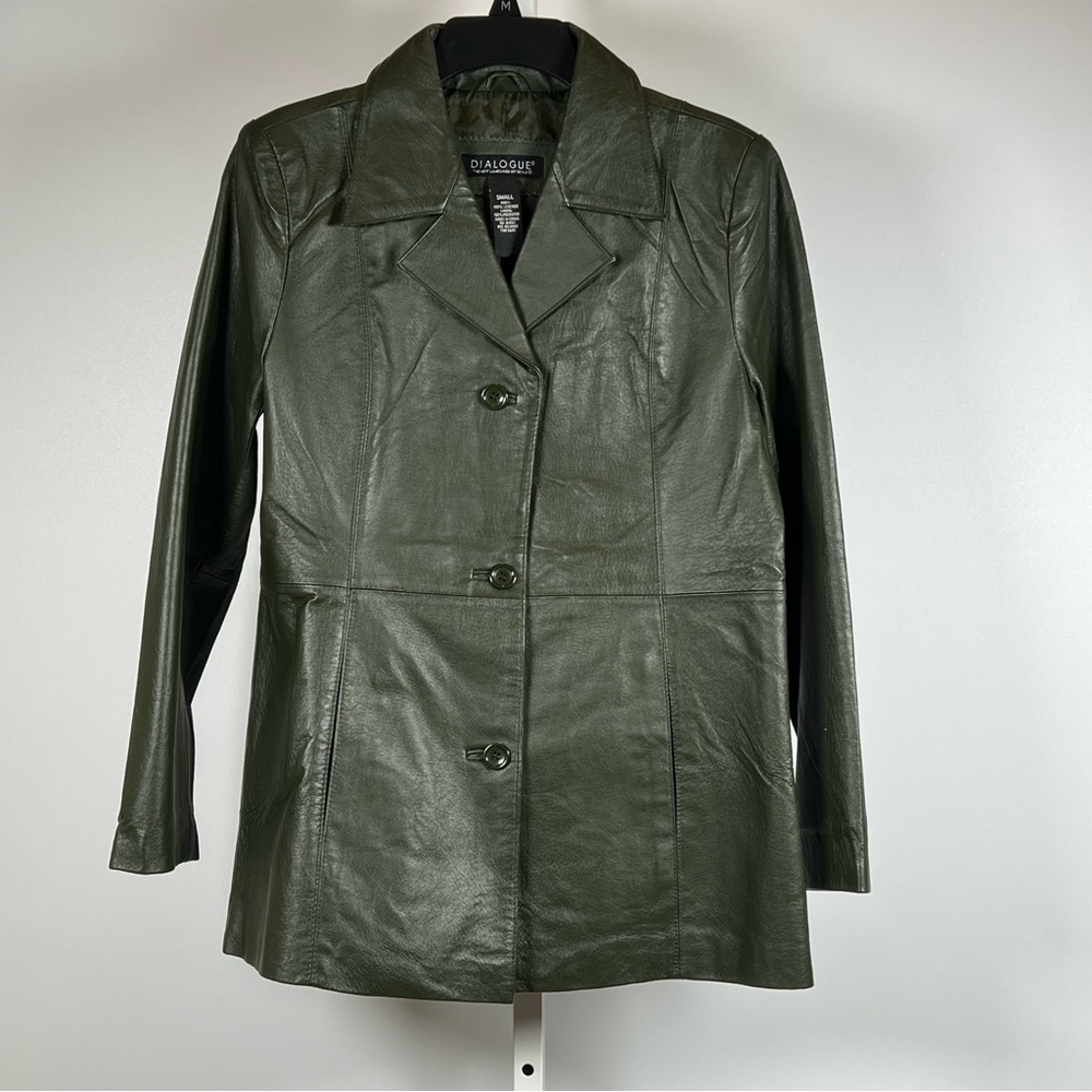 Dialogue Women’s Forest Green Leather Blazer/Jacket, Size Small